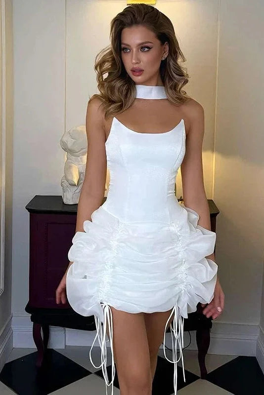 Elegant Scarf-Neck Backless Fit Mini Dress