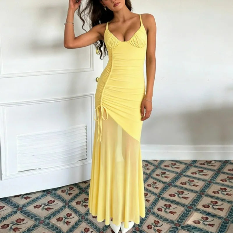 Lace-Up See Through Backless Maxi Dress