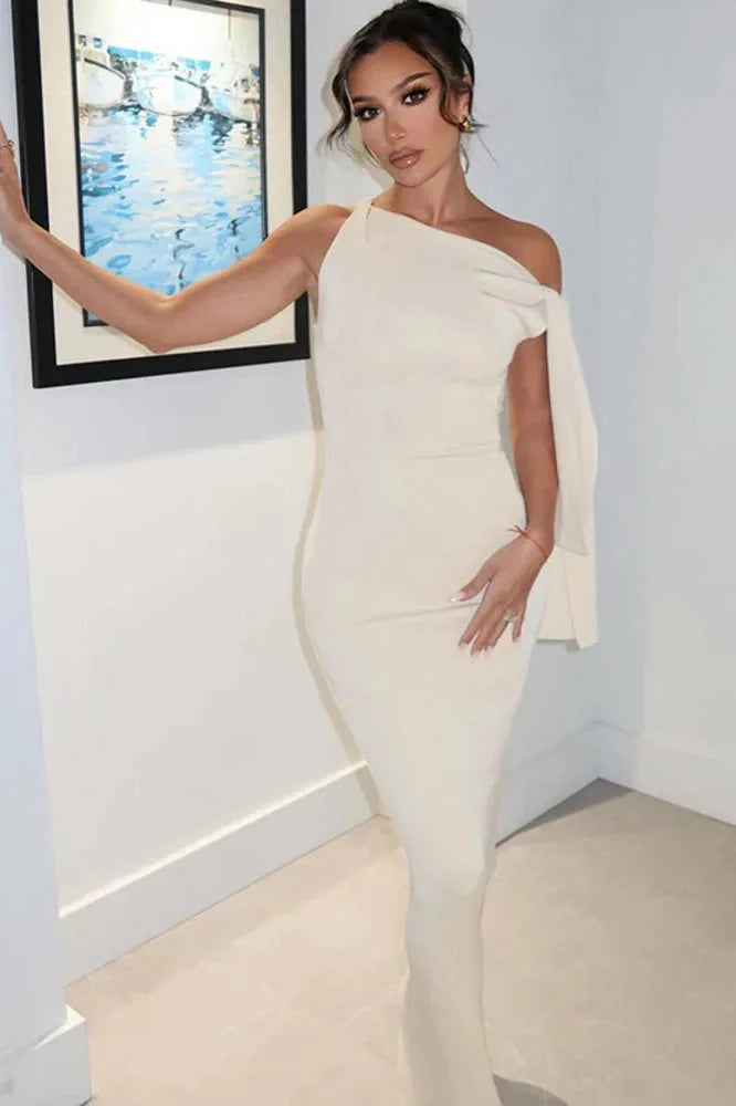Diagonal Collar Off-shoulder Sleeveless Maxi Dress