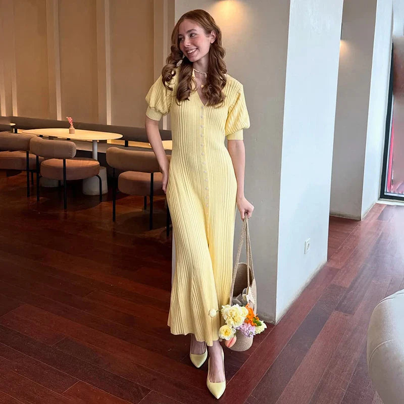 Puff Sleeve Knitted Maxi Dress