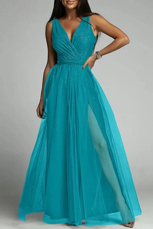 Elegant Lace Sleeveless V Neck Maxi Dress