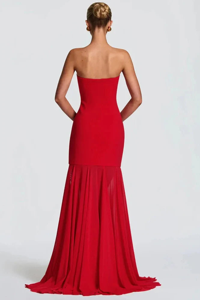 Off-Shoulder Strapless Scarf Collar Sleeveless Backless Bodycon Maxi Dress