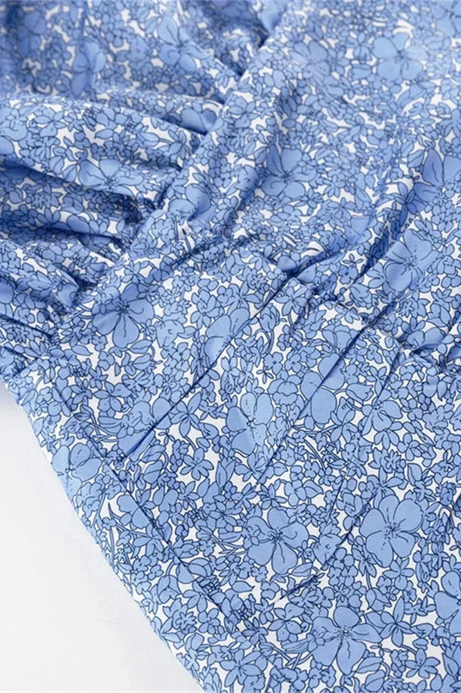 Printed Long Sleeve Pleated Patchwork Slim Mini Dress