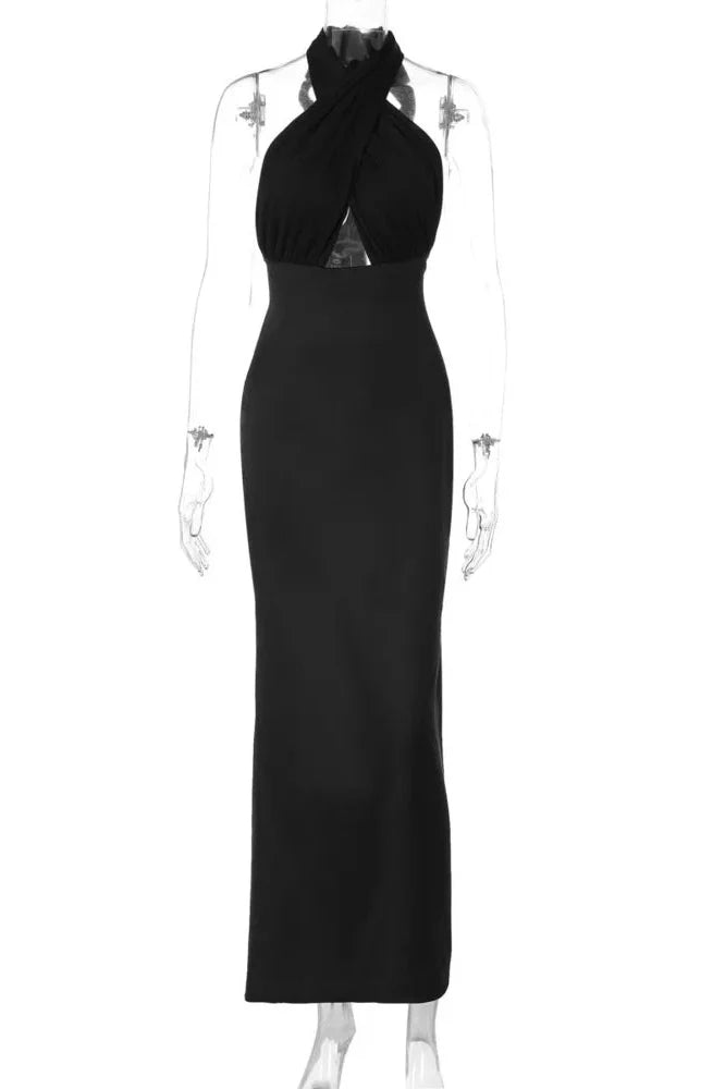 Hollow Out Backless Sleeveless Strapless Bodycon Maxi Dress