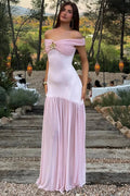 Off-Shoulder Backless Patchwork Sleeveless Pleated Maxi Dress