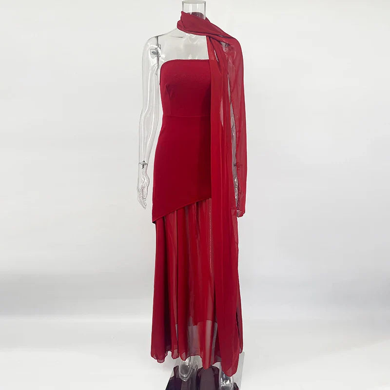 Elegant Strapless Sleeveless Maxi Dress