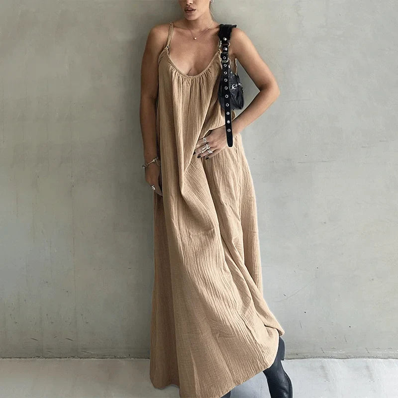 Elegant Patchwork Sleeveless Backless Maxi Dress