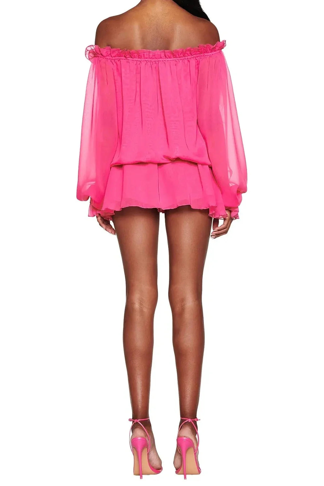 Off-Shoulder Tie-Up Long Sleeve Mini Dress
