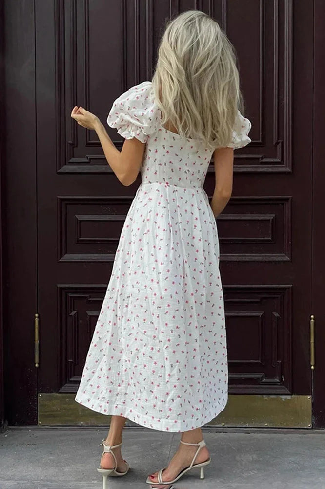 Off-Shoulder Printed Split Sleeveless High Waist Backless Midi Dress
