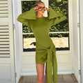 Long Sleeve Patchwork Round Neck High Waist Mini Dress
