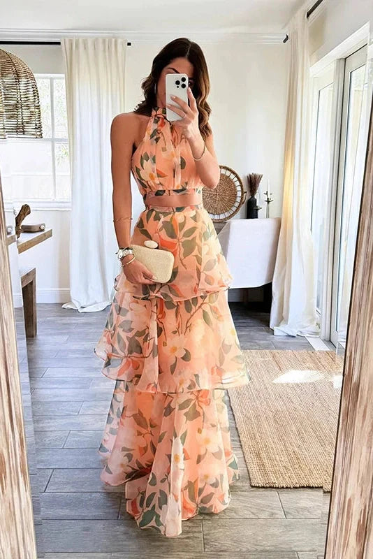 Elegant Slim Printed Sleeveless High Waist Maxi Dress