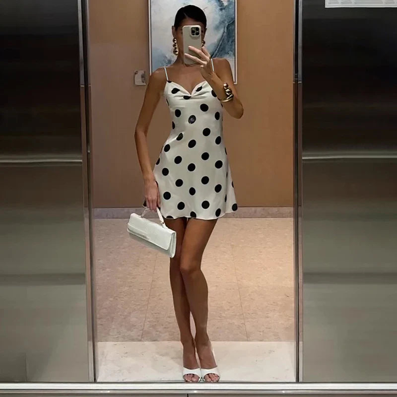 Polka Dot Print Sleeveless Slim Mini Dress
