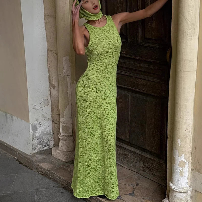 See-Through Knitted Sleeveless Maxi Dress