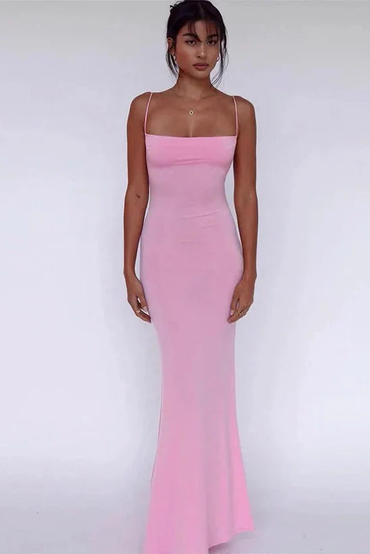 Spaghetti Strap Sleeveless Backless Bodycon Maxi Dress