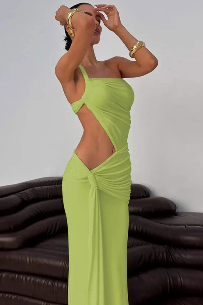 One Shoulder Backless Sleeveless Bodycon Maxi Dress