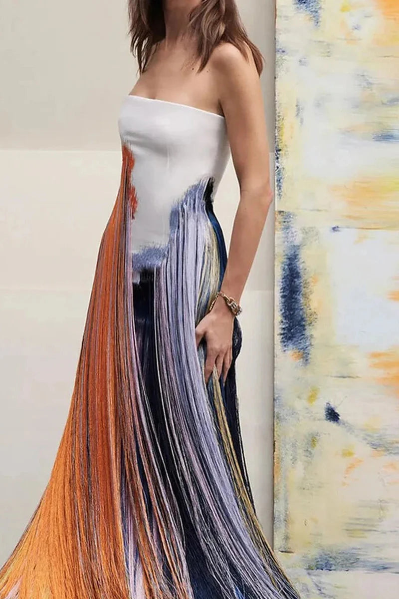 Printed Sleeveless Backless High Waist Split Maxi Dress