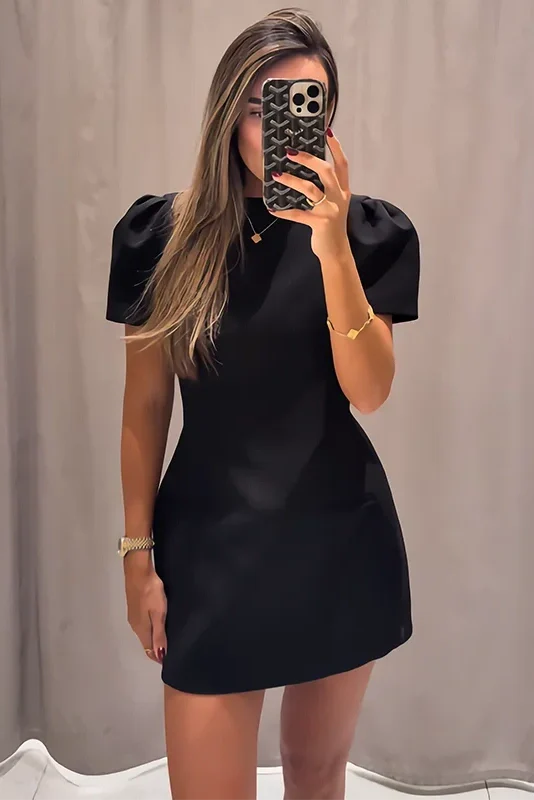 Elegant A-Line Pocket Slim High-Waisted Mini Dress