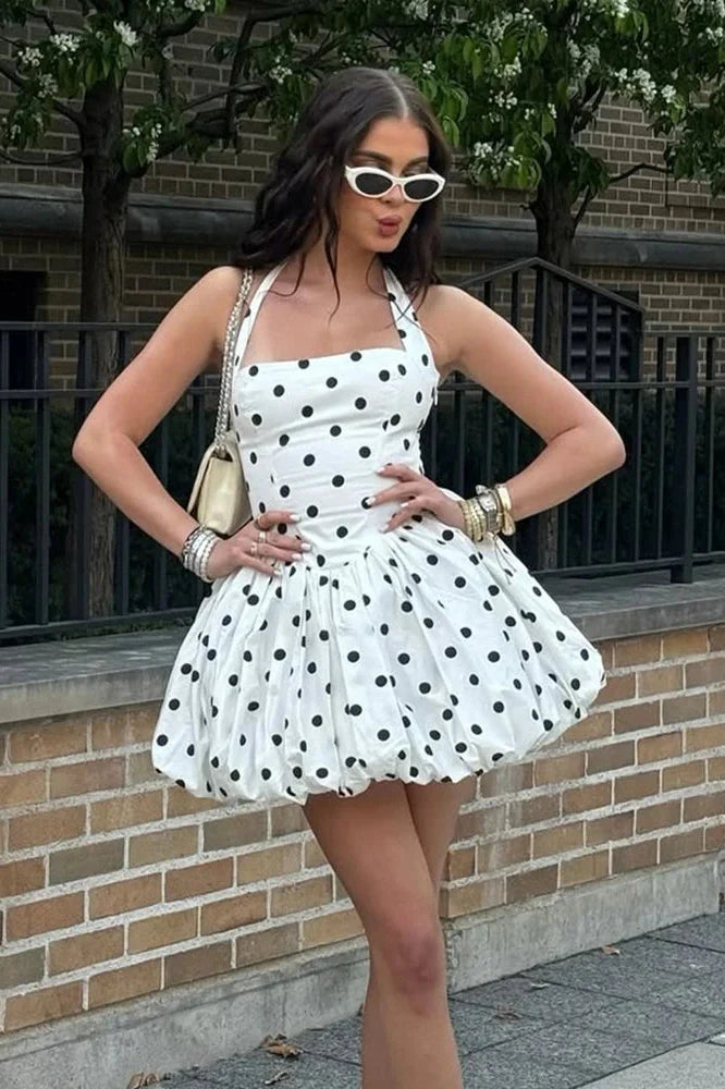 Polka Dot High Waist A-Line Sleeveless Mini Dress