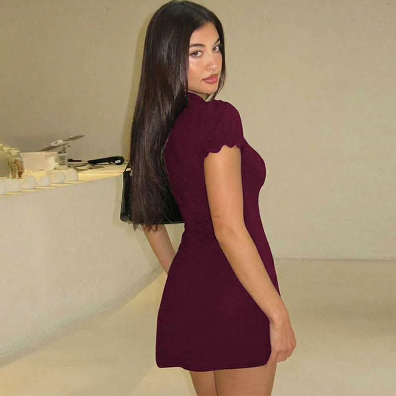 Hollow Out Patchwork Short Sleeve Mini Dress
