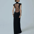 Hollow Out High Neck Patchwork Backless Maxi Dress