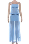 See-Through Patchwork Spaghetti Straps Maxi Dress