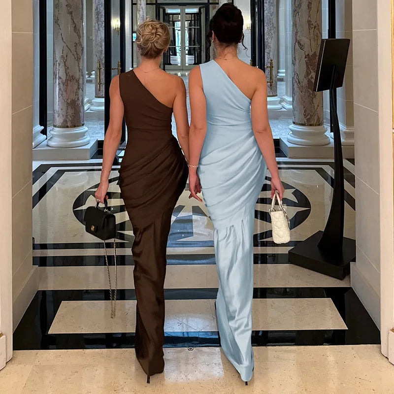 One Shoulder Sleeveless Slim Maxi Dress