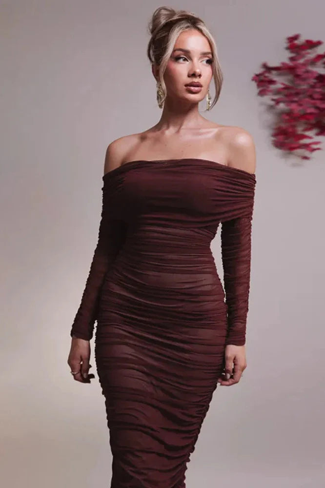Off-shoulder Strapless Long Sleeve Backless Maxi Dress
