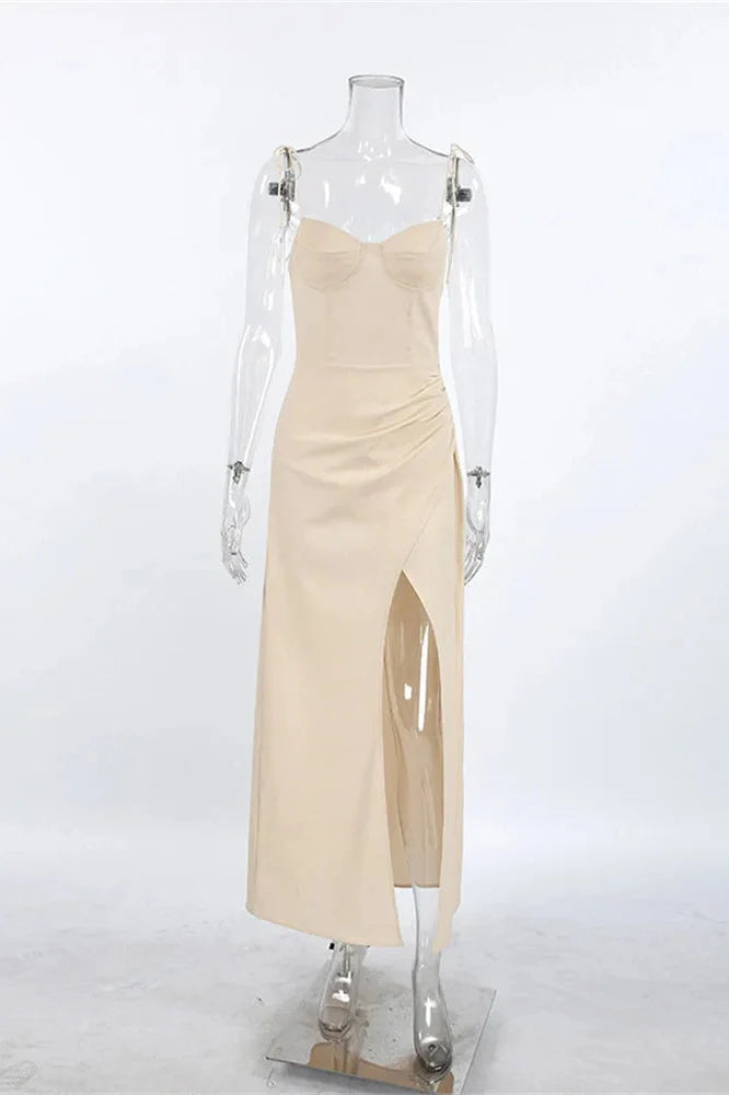 Lace-Up Split Backless Maxi Dress