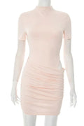 Hollow Out Short Sleeve High Collar Mini Dress