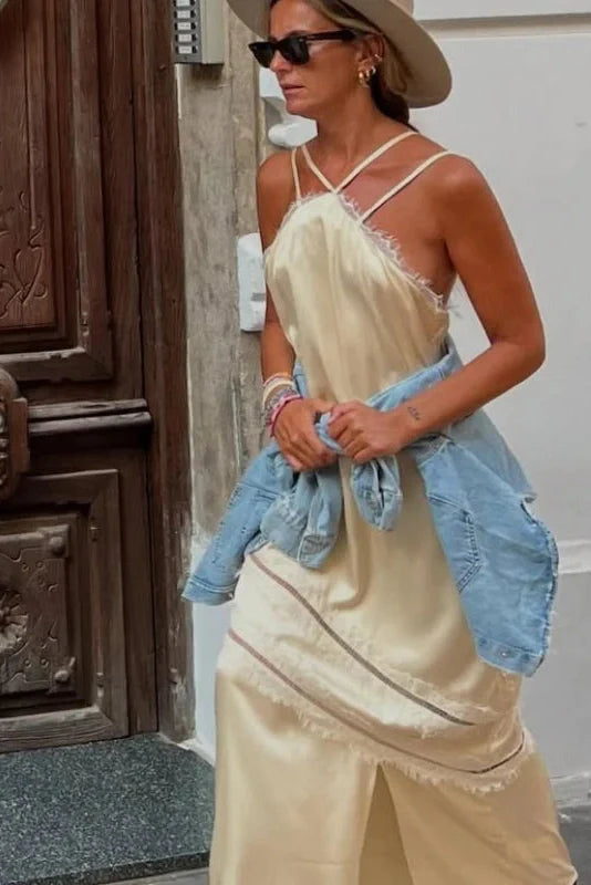 Elegant Lace Loose Sleeveless Split Maxi Dress