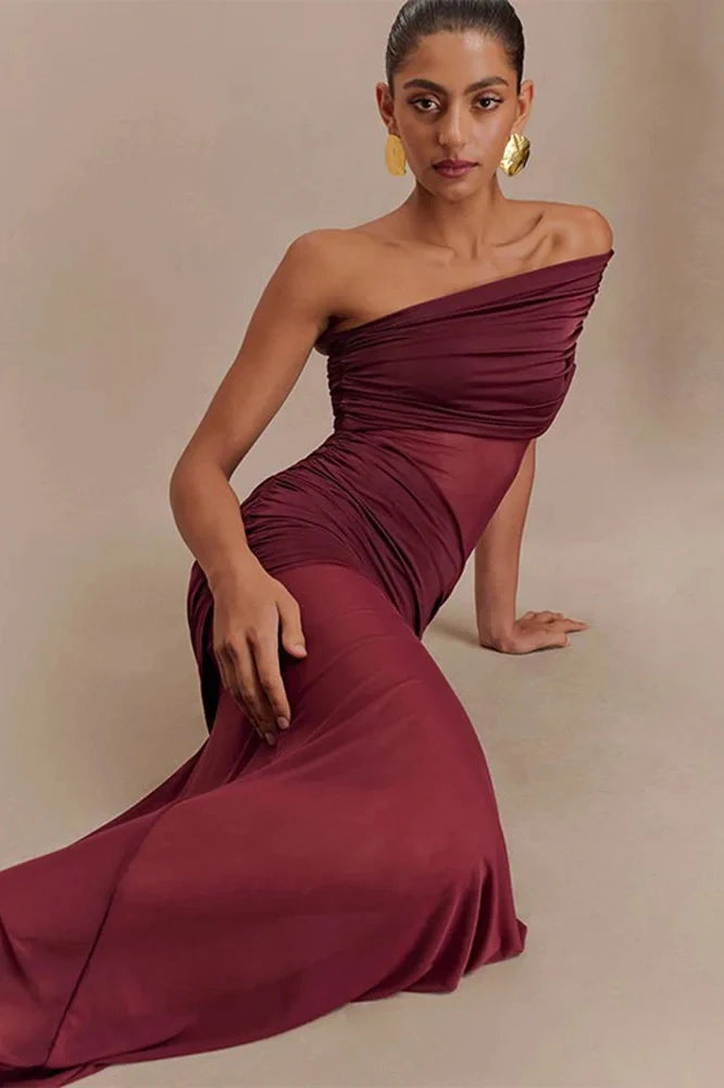 Elegant Strapless See Through Slim Maxi Dress