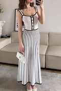 Striped Backless Slim Maxi Dress