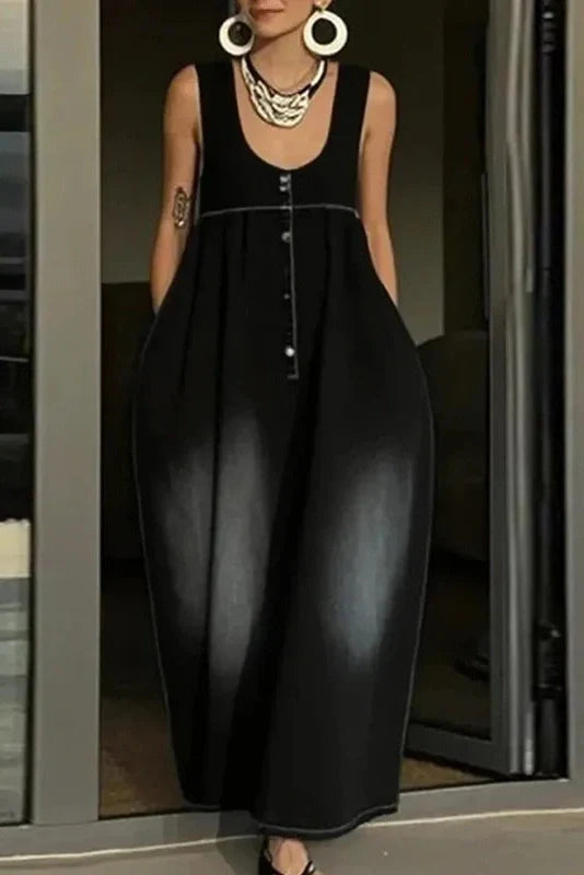 Backless U-Collar Sleeveless Loose Maxi Dress