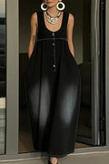 Backless U-Collar Sleeveless Loose Maxi Dress