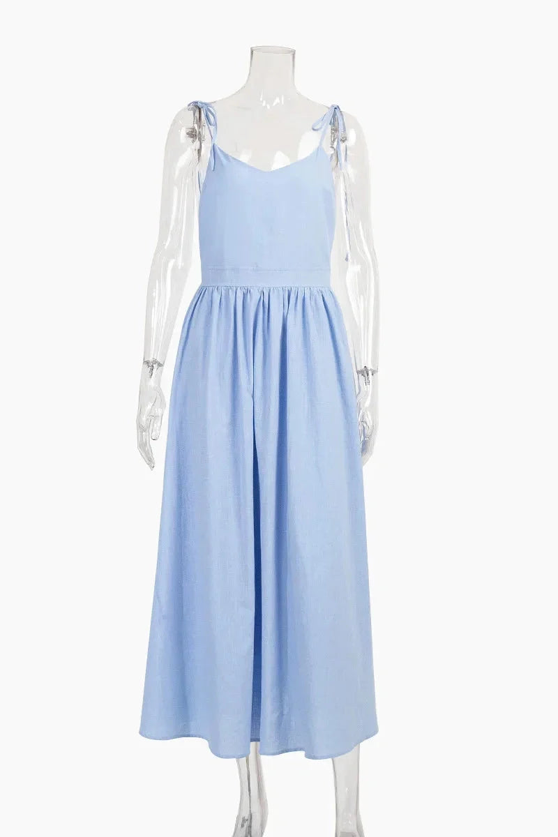 Elegant Backless V Neck Midi Dress