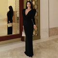 Deep V-Neck See-Through Long Sleeve Maxi Dress