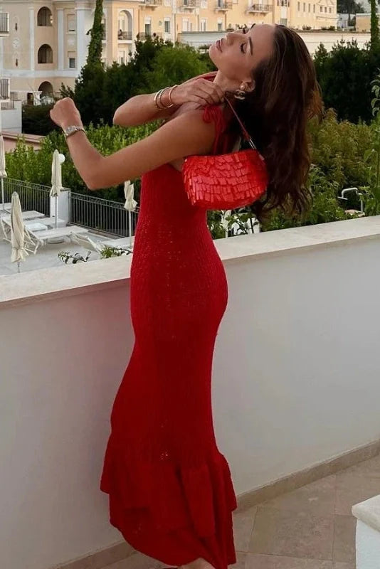 Hollow-Out Knitted Sleeveless Slim Maxi Dress