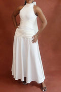 Hollow Out High Waist Lace Up Sleeveless Pleated Maxi Dress