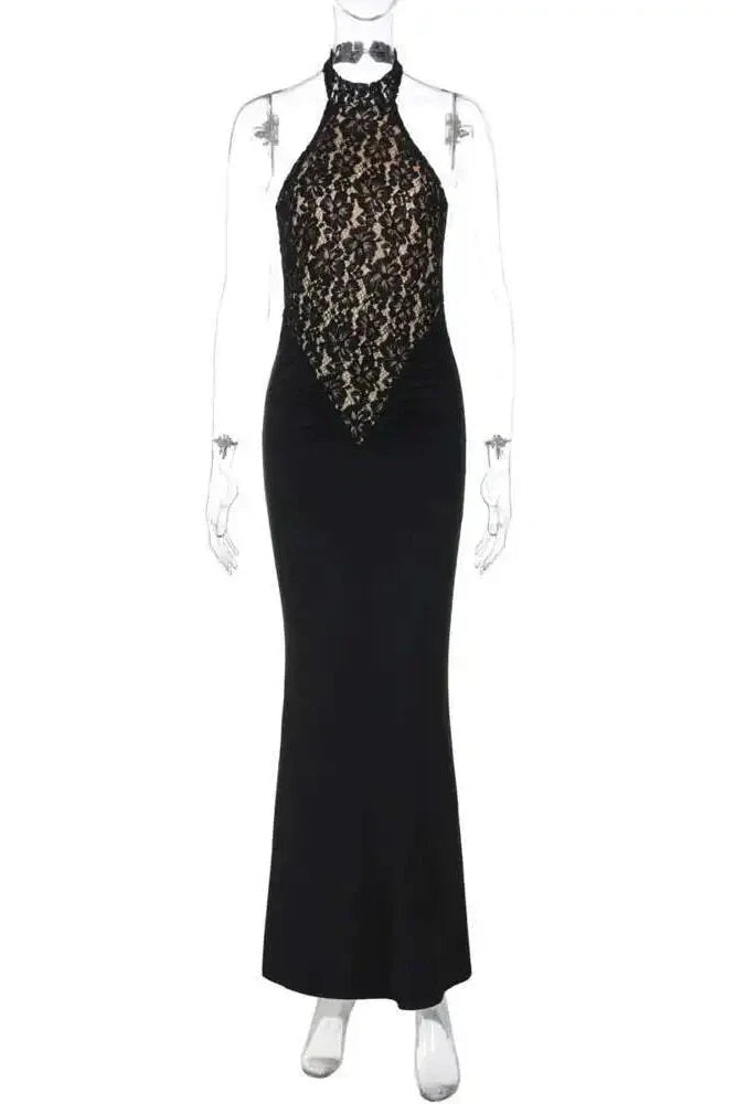 Lace Backless Off-Shoulder Strapless Sleeveless Bodycon Maxi Dress