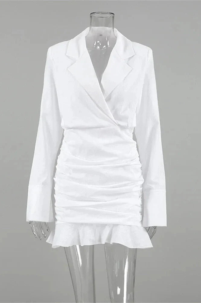 Patchwork V-Neck High Waist Pleated Mini Dress