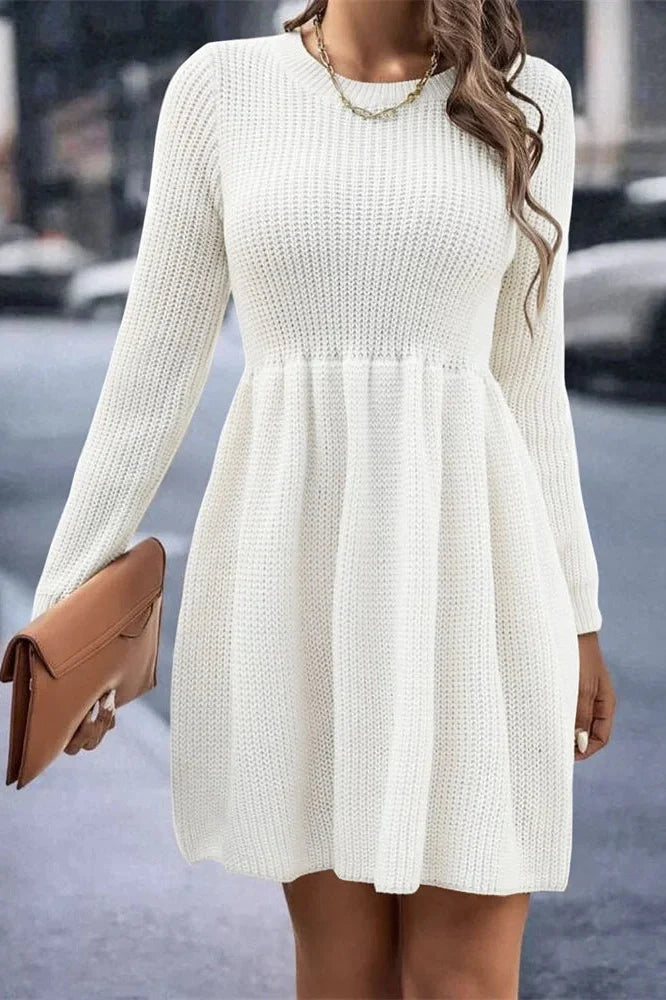 Hollow Out Pleated Slim Long Sleeve High Waist Mini Dress
