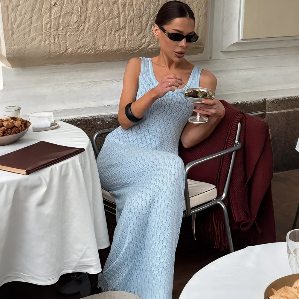 Elegant Hollow Out Sleeveless Maxi Dress