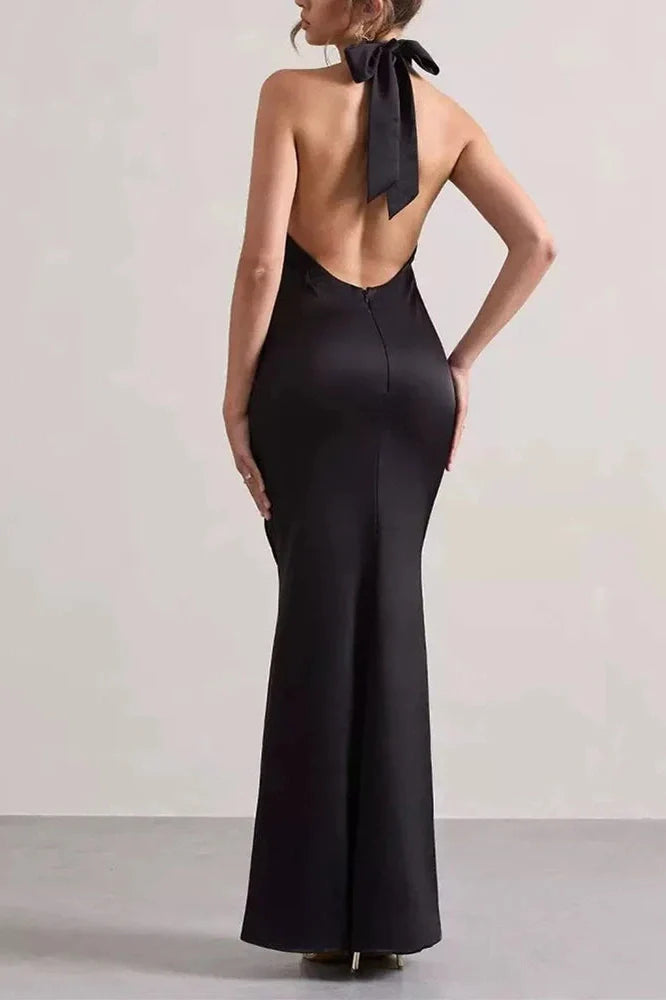 Off Shoulder High Waist Pleated Backless Slim Maxi Dress