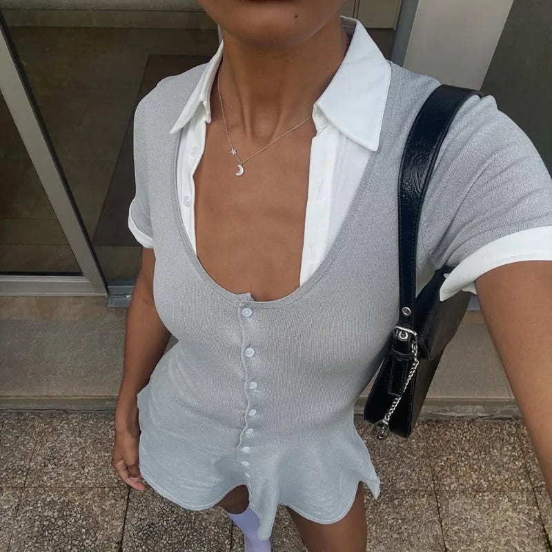 Patchwork Short Sleeved Mini Dress