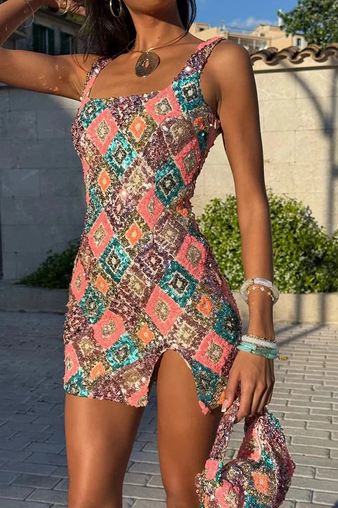 Square Collar Sleeveless Backless Mini Dress