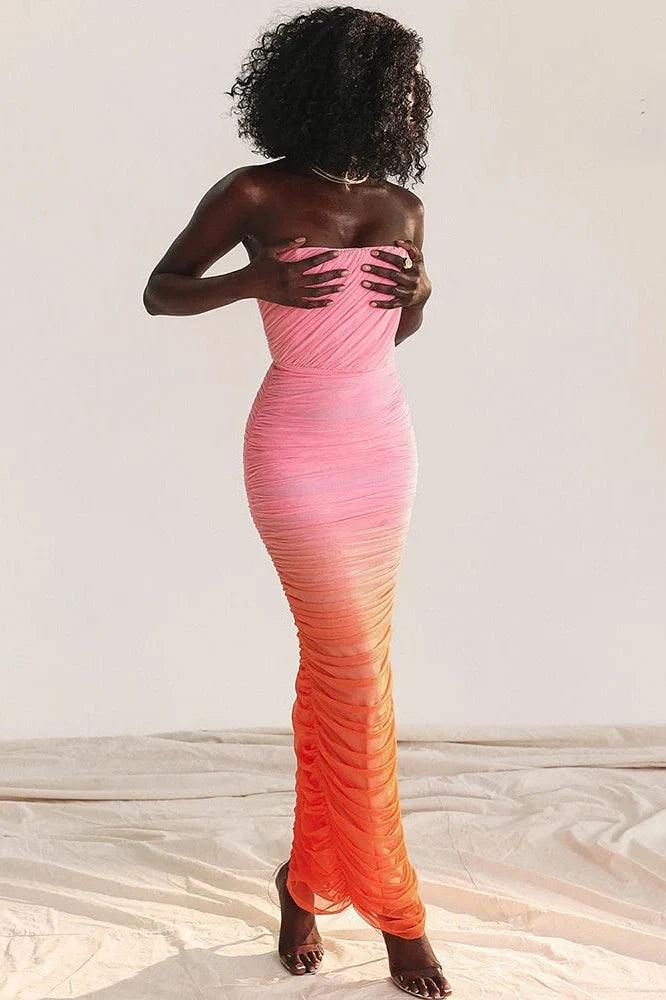Strapless Off-shoulder Sleeveless Backless Maxi Dress