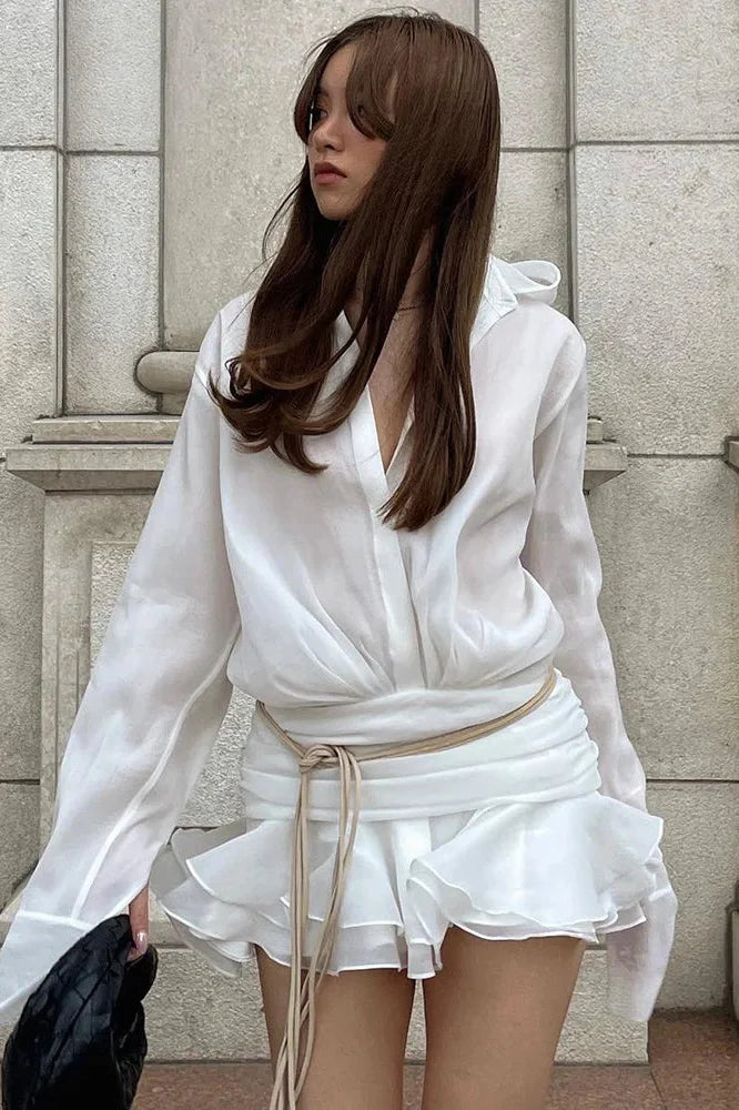 Elegant Loose Pleated See-Through Mini Dress