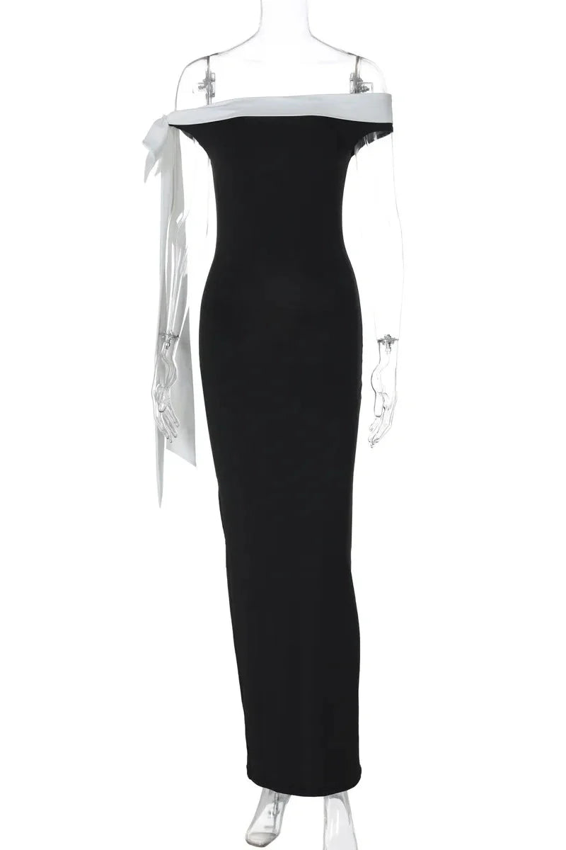 Sleeveless Off-shoulder High Waist Bodycon Maxi Dress