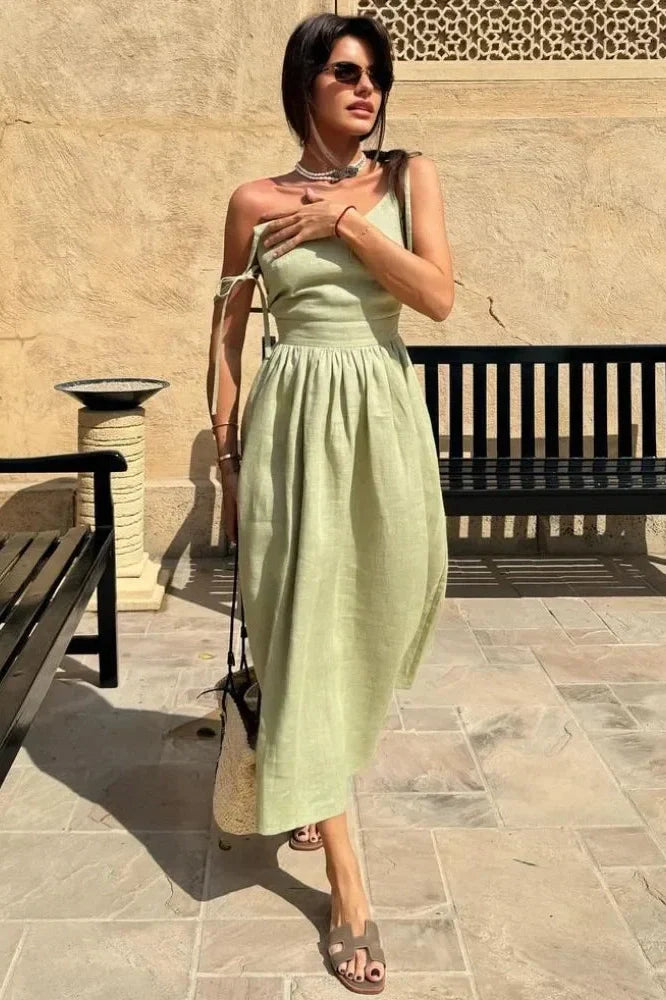 Elegant Backless V Neck Midi Dress