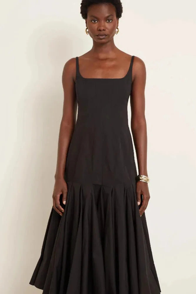 Spaghetti Strap Backless Sleeveless High Waist Pleated Midi Dress